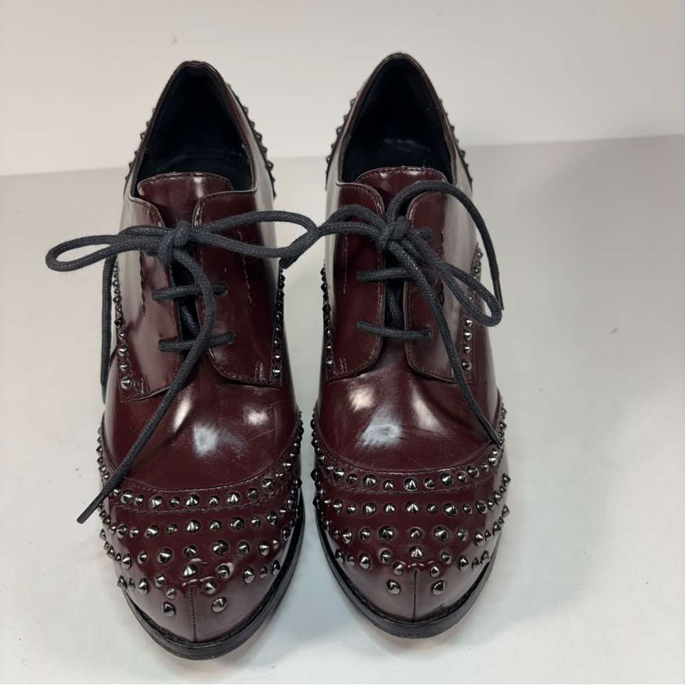Kenneth Cole Leather Burgundy Studded Lace-Up Heels‎ - Picture 3 of 8
